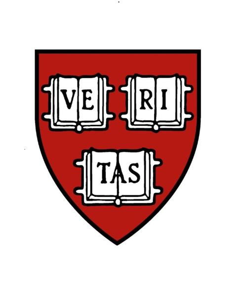 Harvard Shield, the shield is crimson with three small, white texts each displaying parts of the word "veritas"